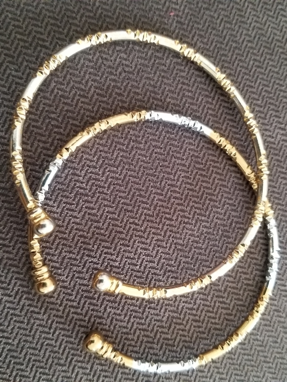 Two Tone Gold and Silver Textured Bangles Cuff Bracelets
